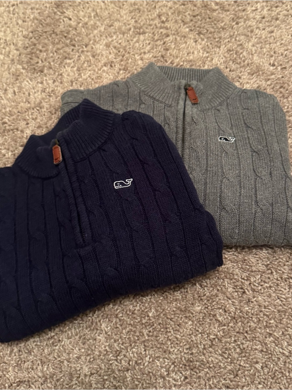 Vineyard Vines Boy’s Cable Half-Zip Sweaters - Navy & Gray